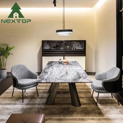 NextTOP स्टेनलेस स्टील संगमरमर शीर्ष भोजन टेबल सेट कला आधार आयत